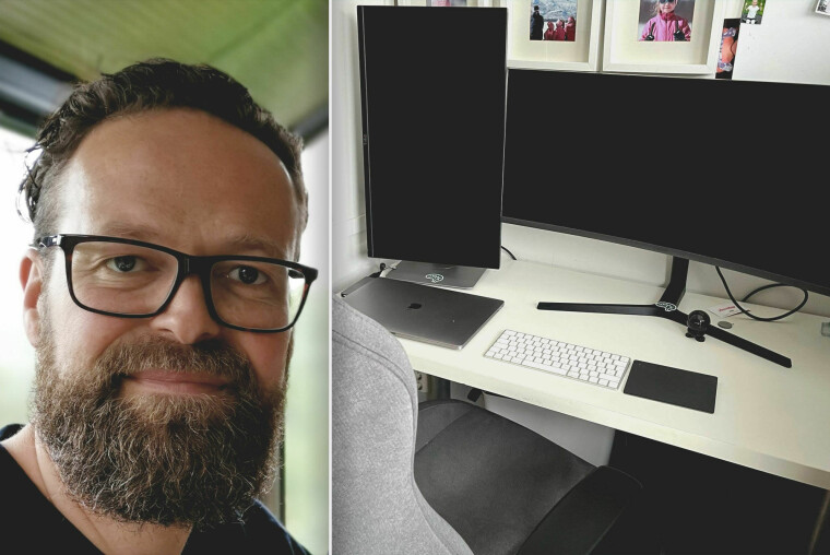 Utvikler Ketil Jensen forteller om utstyret han bruker i jobben, som den tre år gamle Mac-en han ikke er spesielt fornøyd med. 📸: Privat / kode24
