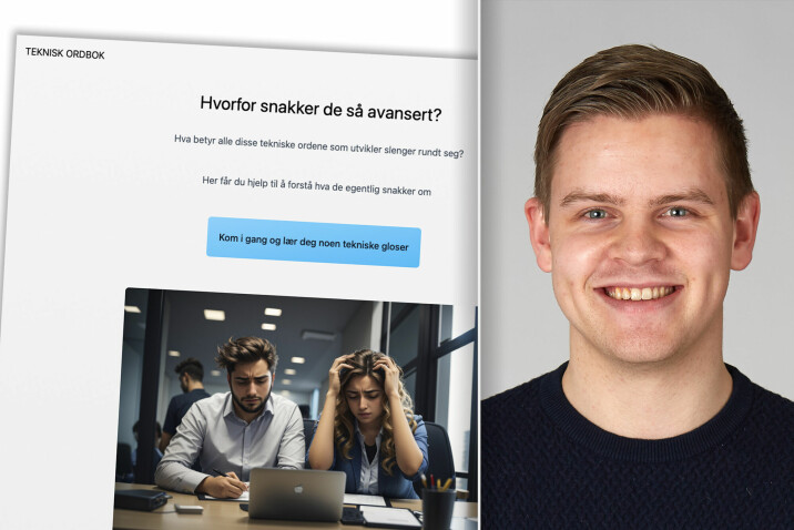 Sindre Moldeklev lagde hobbyprosjektet 'Teknisk ordbok' for å gjøre det lettere for ikke-teknologene på teamet å skjønne hva utviklerne snakker om. 📸: Bekk