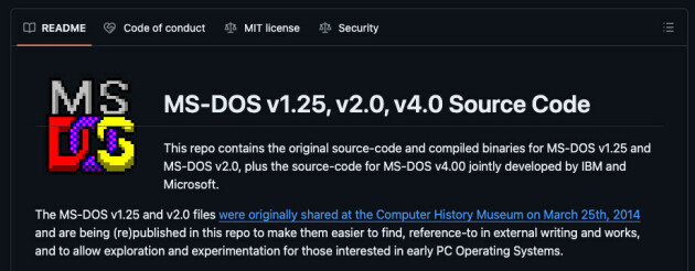 MS-DOS 4.0 kan nå lastes ned fra GitHub. 📸: Microsoft / GitHub