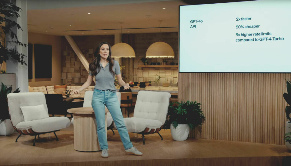 OpenAIs CTO Mira Murati under lanseringen av GPT-4o og alle nyhetene i deres 'Spring Update'. 📸: OpenAI