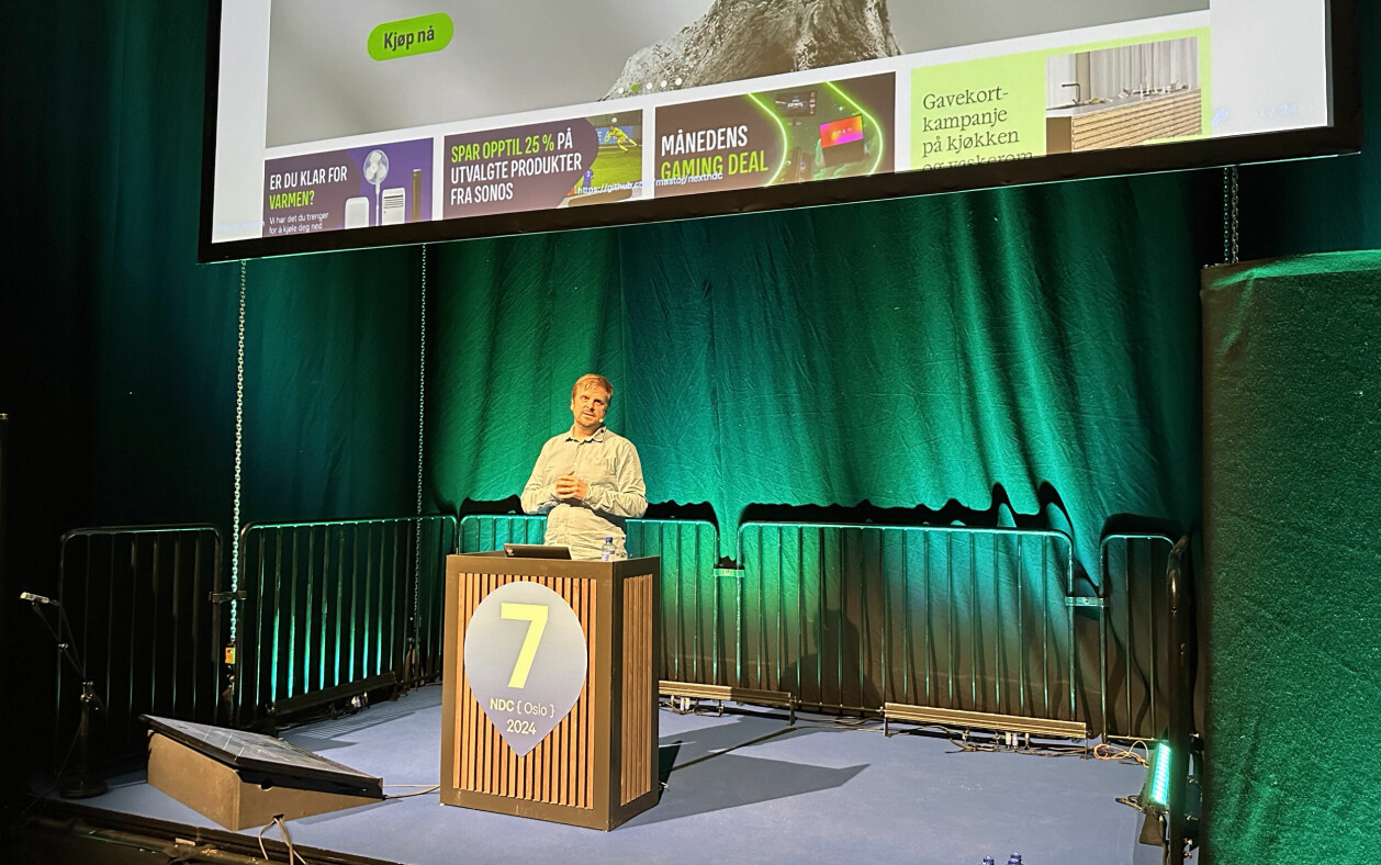 Tomas Jansson snakket om sine erfaringer med Next.js 14 og Vercel på NDC 2024. 📸: Kurt Lekanger