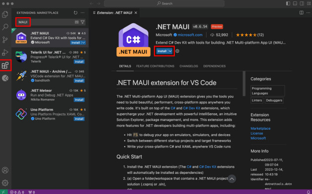 VS Code-tillegget for .NET MAUI er nå klart for å brukes i produksjon, ifølge Microsoft. 📸: Microsoft
