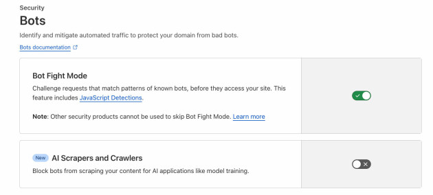 Den nye 'Bot Fight Mode' hos Cloudflare.