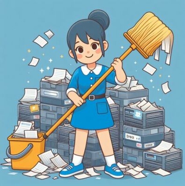 📸: AI-generert: Copilot: (Prompt: Image of someone cleaning up a chaos of folders, files and archives.)