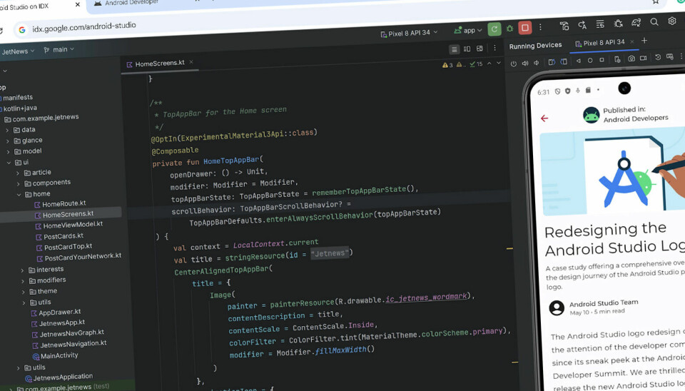 Project IDX er et nettleserbasert utviklingsmiljø fra Google som snart også vil kunne brukes til Android-utvikling. 📸: Google