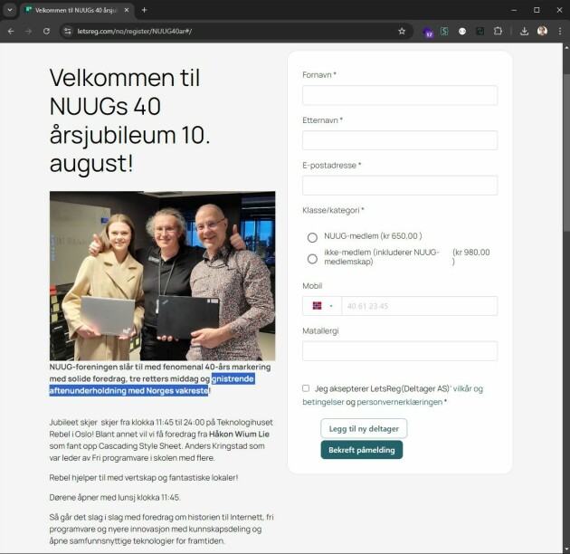 Invitasjonen til NUUGs 40-årsfest.