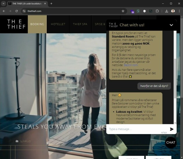 Chatbotten til The Thief kommer fra Altek AI, og svarer høflig og saklig på kode24s kritiske spørsmål om prisene deres.