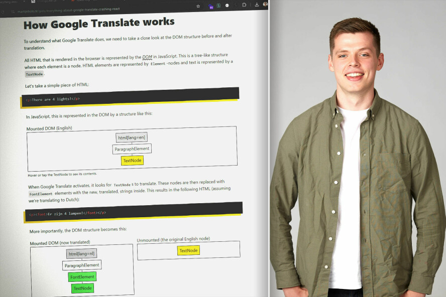 Marcus Haaland viser deg hvorfor Google Translate og andre Chrome-utvidelser kan kræsje appen din. 📸: kode24 / Bekk