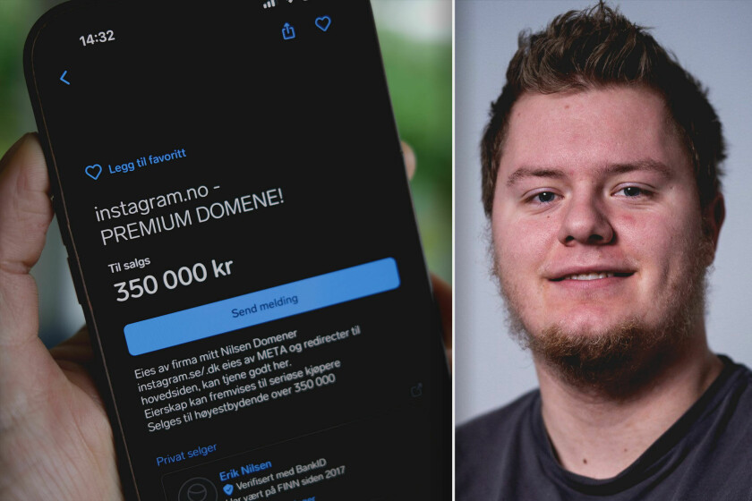 Erik Nilsen kjøpte instagram.no, og prøver nå å selge det for 350.000 kroner på Finn. 📸: Ole Petter Baugerød Stokke / Privat