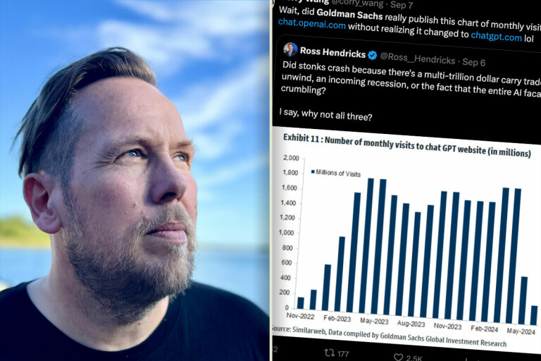 Thordur Arnason hos Capgemini Invent mener det burde ringt noen bjeller etter at bruken av ChatGPT tilsynelatende falt dramatisk over natten. 📸: Privat / X