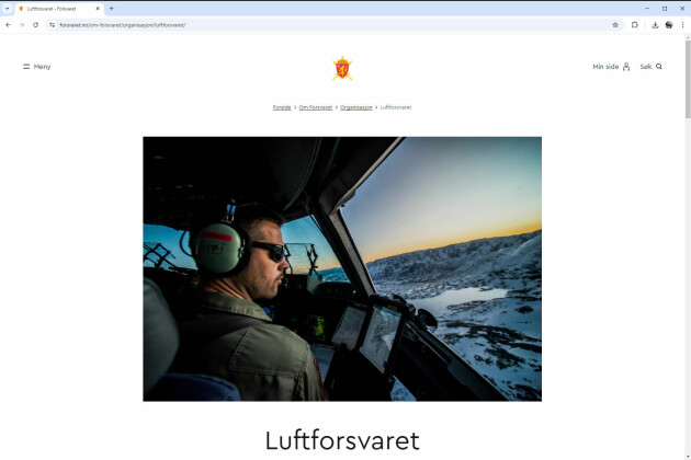 Luftforsvaret.no pekte i en periode til nkp.no. Siden den gang er siden satt opp til å peke til Luftforsvarets undersider på forsvaret.no. 📸: Skjermdump