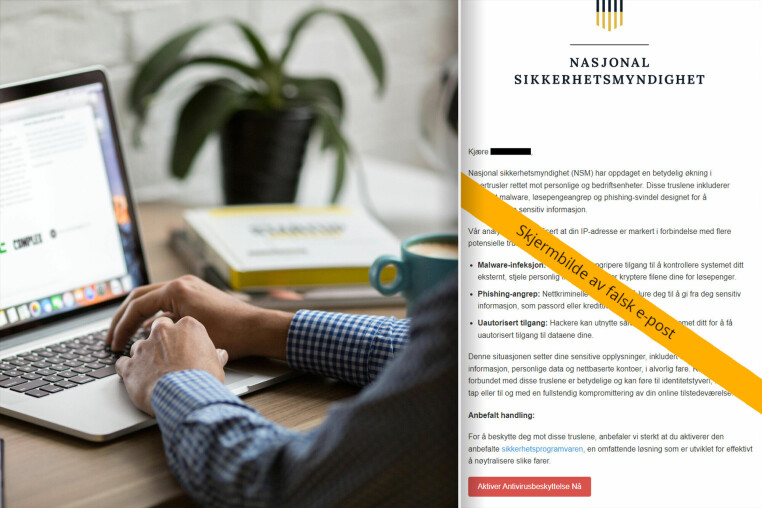 Nasjonal Sikkerhetsmyndighet sendte aldri ut denne eposten. Det var det svindlere som gjorde. 📸: Burst / Pexels og NSM