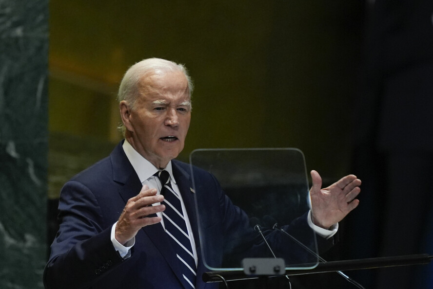 President Joe Biden advarte om mulige farer ved utviklingen av kunstig intelligens i sin tale i hoveddebatten i FN tirsdag. 📸: Julia Demaree Nikhinson / AP / NTB