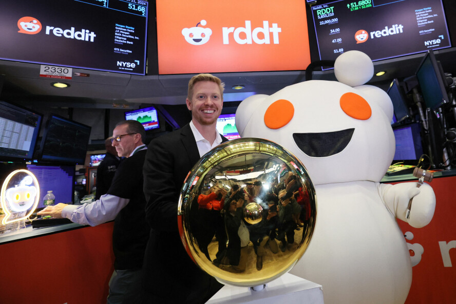 Reddit-sjef Steve Huffman under børsnoteringen i mars 2024. 📸: NTB / Reuters