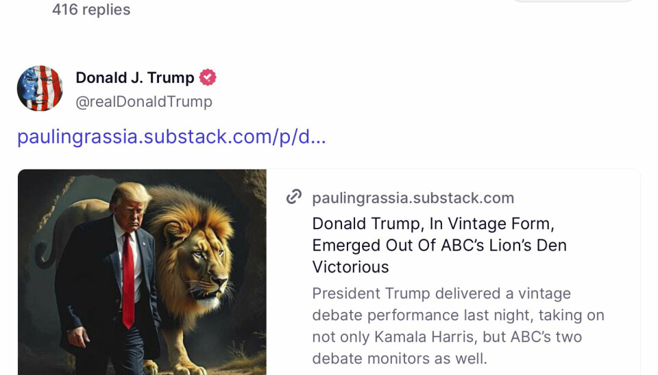 AI-genererte, kunstige bilder, som dette Donald Trump har delt på sin Truth Social-konto, florerer i den amerikanske valgkampen. Bildet er generert av den politiske kommentatoren Paul Ingrassia. 📸: AP / NTB