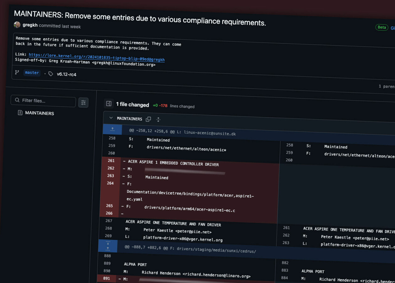 En rekke russiske vedlikeholdere av Linux-kjernen er nå kastet ut av prosjektet. 📸: github.com/torvalds/linux
