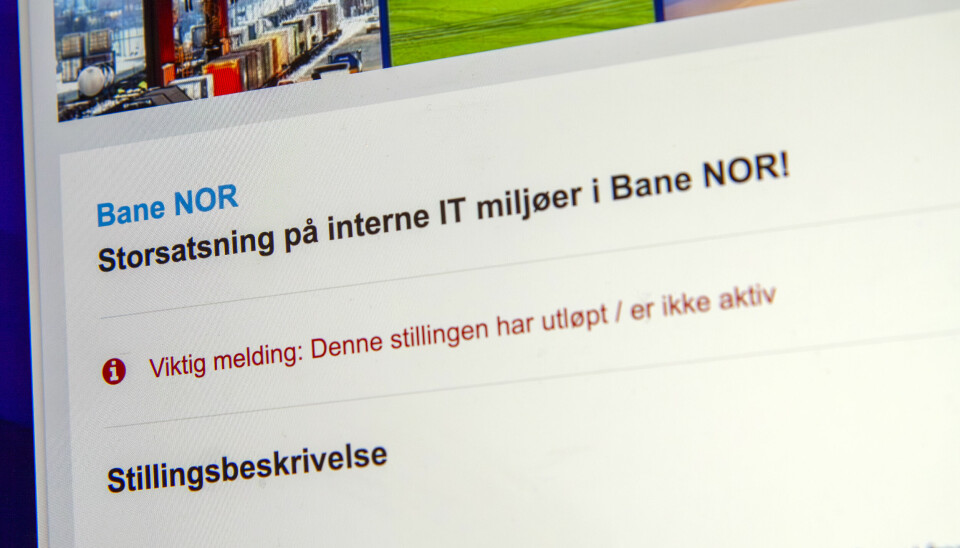 Denne stillingsutlysningen fra Bane Nor ble trukket tilbake, og skulle ifølge dem aldri ha blitt lagt ut. 📸: Kurt Lekanger / KarriereStart.no