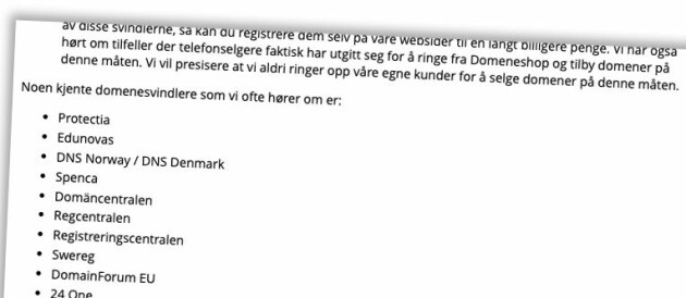 I et innlegg på domeneshop.no kaller Domeneshop Protectia for 'domenesvindlere', men dette er altså en merkevare som eies av EyeonGroup som Domeneshops eier Miss Group nylig hadde en avtale med i Norge. 📸: Skjermbilde fra domeneshop.no