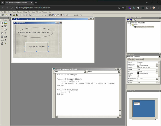 Visual Basic akkurat som vi husker den, bare i nettleseren, 25 år siden sist vi brukte den.