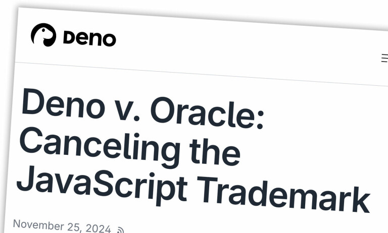 Deno med Ryan Dahl i spissen har bedt det amerikanske patent- og varemerkekontoret om å frigi JavaScript-varemerket, som Oracle nå eier. 📸: Skjermbilde fra deno.com