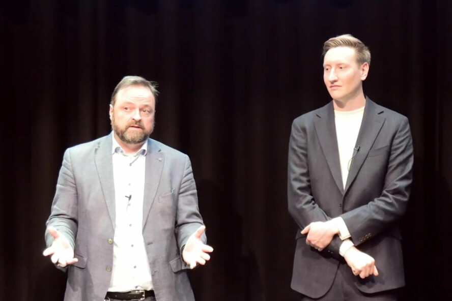 Eirik Gulbrandsen og Sebastian Forbes i Datatilsynet redegjorde for hvilke utfordringer virksomheter står ovenfor, dersom de vil ta i bruk Microsofts Copilot. 📸: Skjermdump, Datatilsynets sending av rapportframleggingen