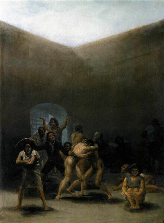 The Yard of a Madhouse, 1794 by Francisco Goya - Er nytta som bokomslag på Galskapens historie. Urovekkande.