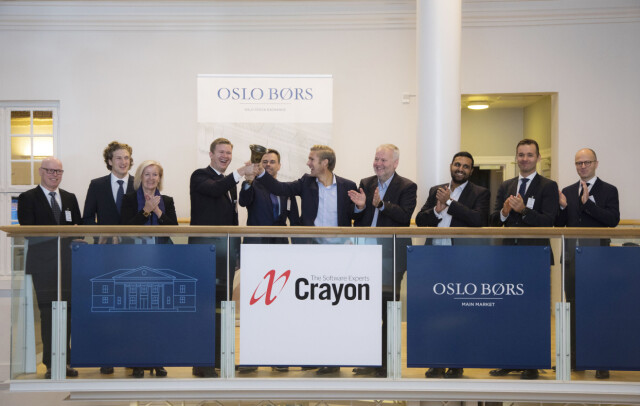 Det kan gå mot et salg av Crayon. Bildet er fra selskapet ble registrert på Oslo børs i 2017. 📸: Thomas Brun / NTB