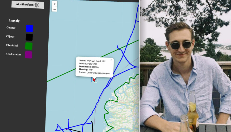 Jesper Johnsen Loes hobbyprosjekt 'MaritimAlarm' ble laget etter at geografi-studenten hadde fullført et introduksjonskurs i Python. 📸: Skjermbilde / privat