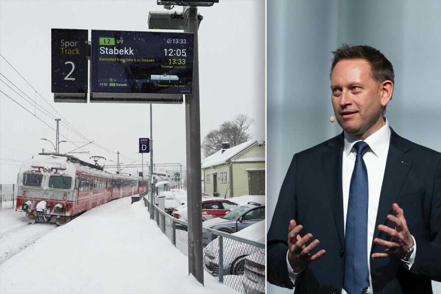 Det har ved flere anledninger vært kaos på jernbanen som følge av stort snøfall, som 17. januar i fjor. NHO understreker igjen at ansatte må forholde seg til arbeidsgiver. 📸: Cornelius Poppe / NTB og Leikny Havik