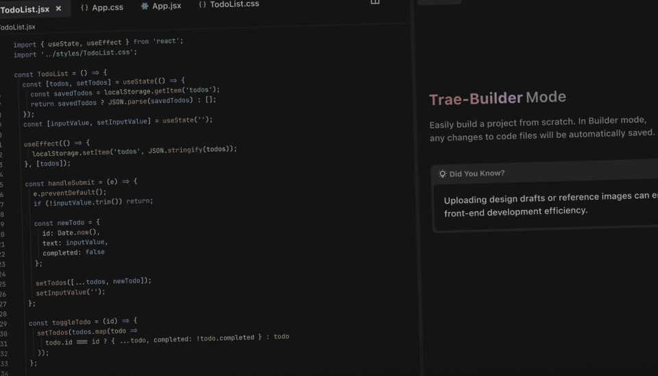 Trae har en Builder-mode som lar AI-en redigere mange filer samtidig, opprette filer og kjøre kommandoer i terminalen. 📸: Skjermbilde fra trae.ai