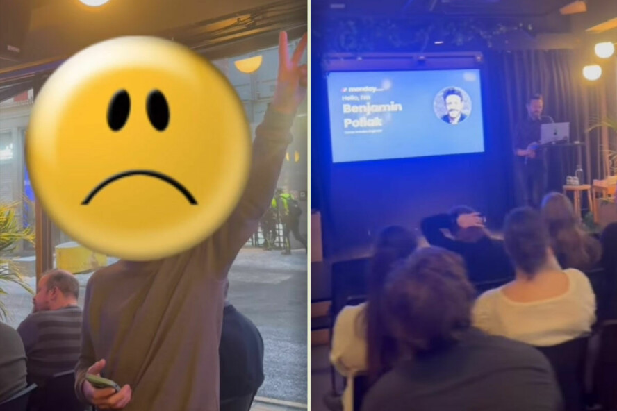 Bilder fra en video av aksjonen mot Monday.com i Oslo forrige uke. 📸: Tech Mot Folkemord på Instagram