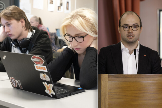 Det skal bli lettere å få lærlingplass som utvikler fra videregående, sier Sindre Lysø (til høyre). Han har ingen lovnader om statlig hjelp for å få flere akademisk utdanna utviklere inn i arbeidslivet. 📸: Gorm Kallestad / NTB og Arbeids- og inkluderingsdepartementet