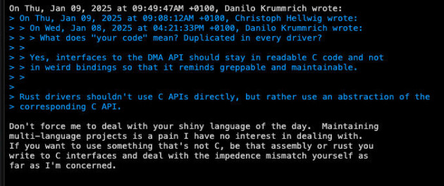 Ikke alle i Linux-miljøet er glad i Rust. 📸: Linux Core mailing list