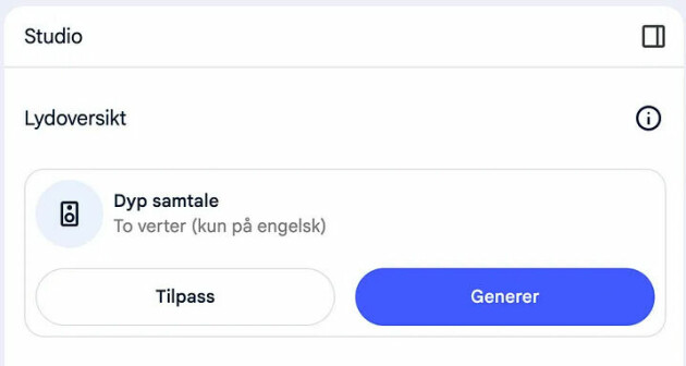Husk å tilpasse teksten ved å trykke på “Tilpass”, før du genererer podcasten.