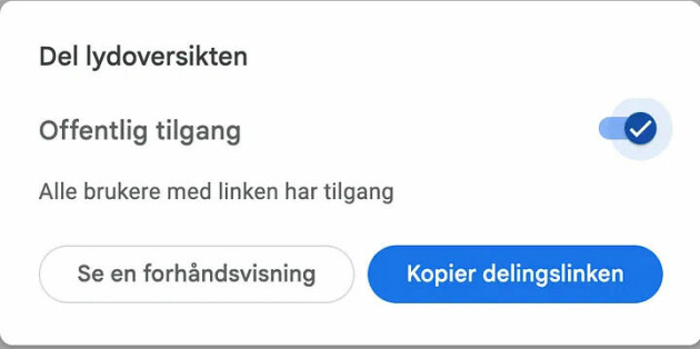 Du kan styre om andre skal ha tilgang på podcasten.