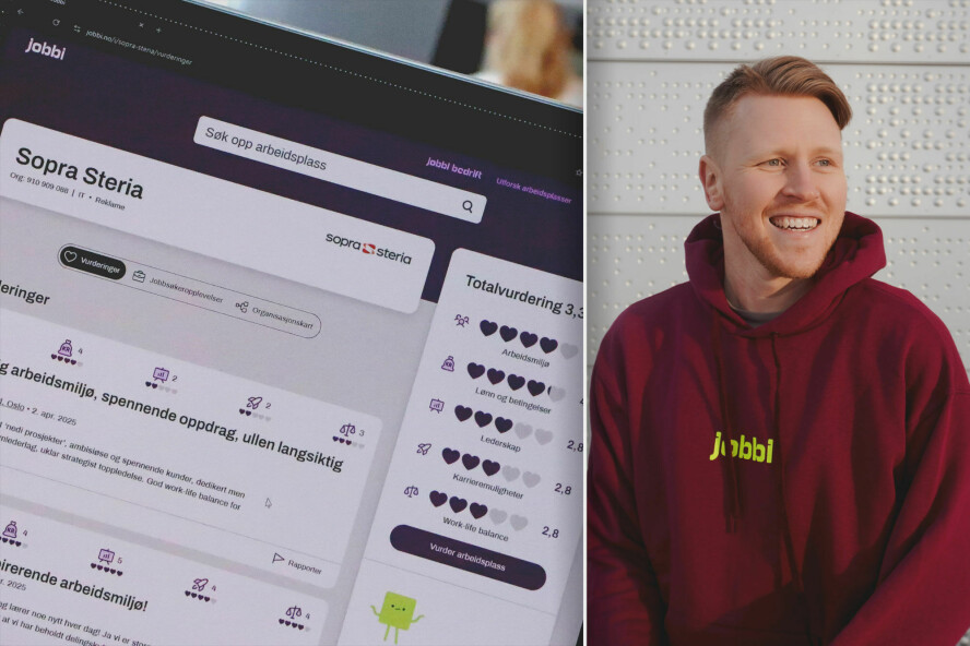 På Jobbi.no kan du lese hva folk synes om å være ansatt i blant annet Sopra Steria. Fredrik Forsnes er en av folka bak. 📸: Ole Petter Baugerød Stokke / Jobbi