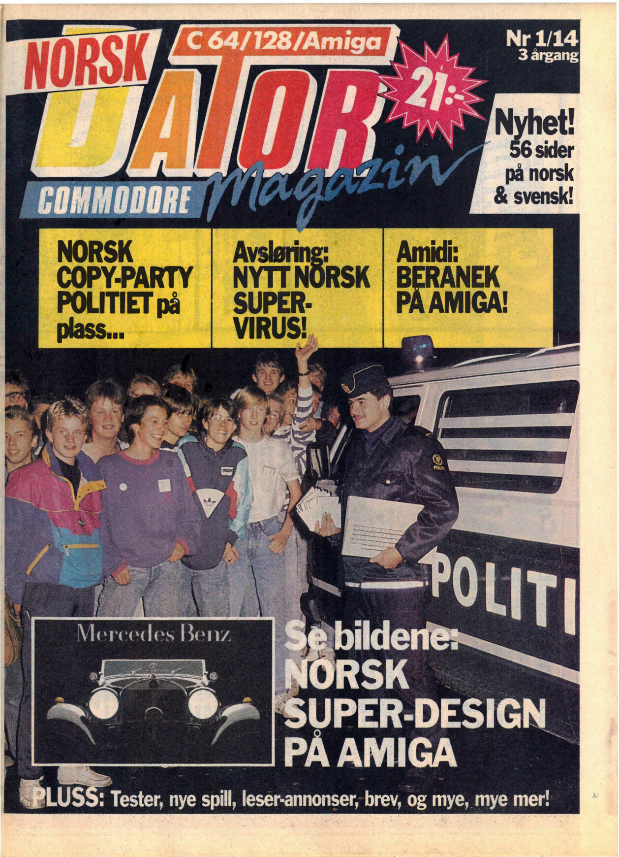 På 80- og 90-tallet dukket gjerne politiet opp på datatreffene når de fikk tips om ulovlig kopiering av spill. Ungdommene på bildet fikk tilbake diskettene da politiet var ferdig med å posere for fotografen. 📸: Norsk Datormagazin