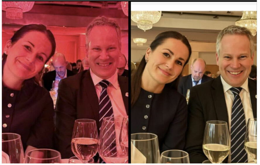 Disse to bildene av samferdselsminister Jon-Ivar Nygård (Ap) og den lokale Ap-lederen Camilla Aas, tatt på Arbeiderpartiets landsmøte i april, fikk flere til å reagere. 📸:: Skjermdump fra Smaalenenes Avis / NTB