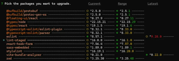 yarn upgrade-interactive
