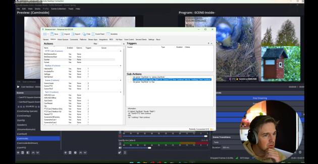 Streamer.bot brukes blant annet for å bygge inn interaktivitet i fuglekasse-streamen på Twitch, der brukerne kan gi ulike kommandoer. 📸: Privat