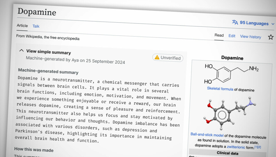 Wikipedia begynte å eksperimentere med AI-genererte oppsummeringer som dette, men måtte raskt sette eksperimentet på pauset etter protester. 📸: Wikipedia, CC BY-SA 4.0