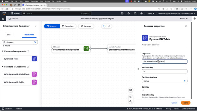 Du kan bruke Infrastructure Composer i AWS Toolkit for å få en visuell fremstilling av koden Amazon Q-kodeassistenten lager. 📸: AWS