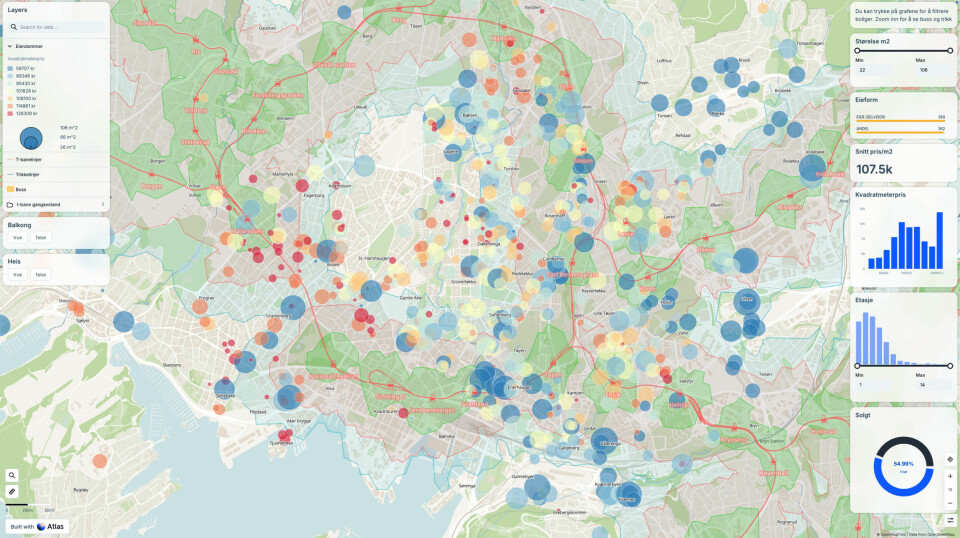 Atlas har som mål å bli Figma for kart. Skjermbilde av kartapplikasjonen Atlas, med kartutsnitt for Oslo.