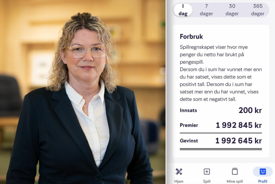 Tonje Sagstuen slutter som administrerende direktør hos Norsk Tipping etter at en feil i koden førte til at mange spillere fikk oppgitt feil premiebeløp etter fredagens Eurojackpot-trekning. Bildet er en todelt kollasje. Til venstre er en formelt kledd Tonje Sagstuen.Til venstre er et skjermbilde som viser feil premiebeløp for en spiller av Eurojackpot. Vedkommende er oppført med en gevinst på nær 2 millioner kroner på ett døgn.