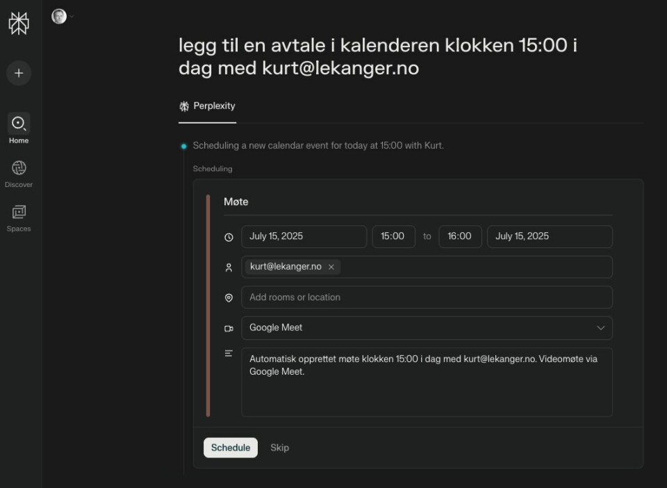 Comet kan opprette eller endre avtaler i Google-kalenderen.